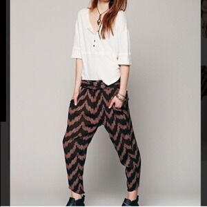 Free People Womens‎ Brown Black Harem Pants Size Small Zip Ankle Boho Hippie